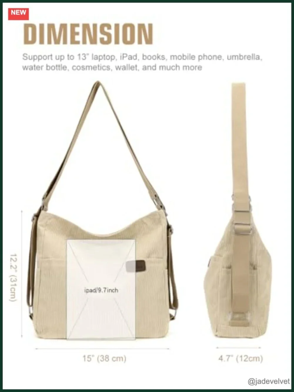 Corduroy Convertible Tote Backpack Crossbody Hobo Shoulder Bag with Pockets